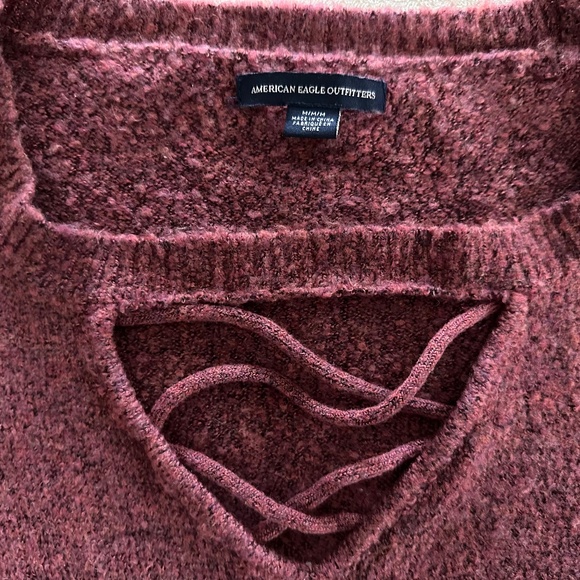 American Eagle Outfitters Women's Burgundy Mix Bell Sleeve Sweater Size M EUC - Picture 5 of 10